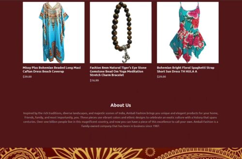 Screenshot from a website I built for Ambali Fashion featuring original copywriting