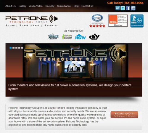 A website homepage I renovated while working for Petrone Technology Group