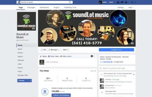 A custom Facebook cover and profile picture I created for SoundLot Music